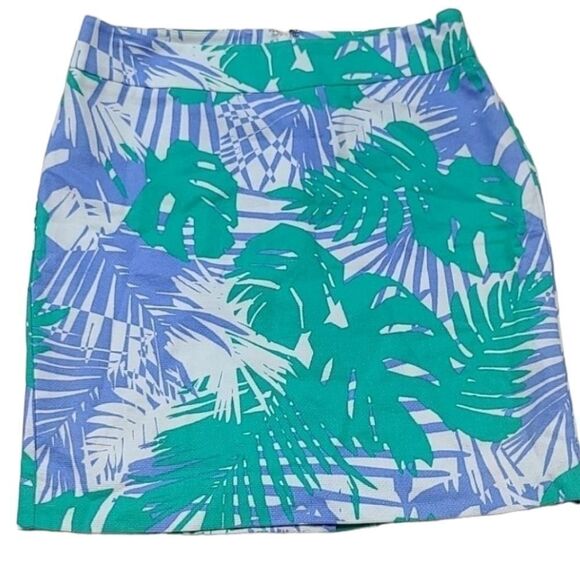 Ann Taylor LOFT Twill Tropical Foliage 🌴 Palm Fern Pencil Skirt White Resort - Picture 2 of 9